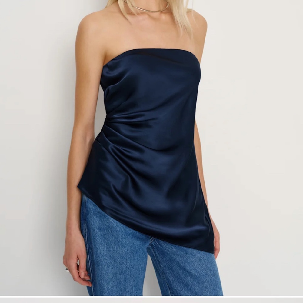 Reformation Quinley Silk Top Blue - Size L